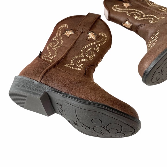 new Mia ☀︎ ︎Vegan Leather Cowboy Boots ☀︎︎ Cognac + Metallic Gold ☀︎ Toddler 5 - Picture 7 of 16